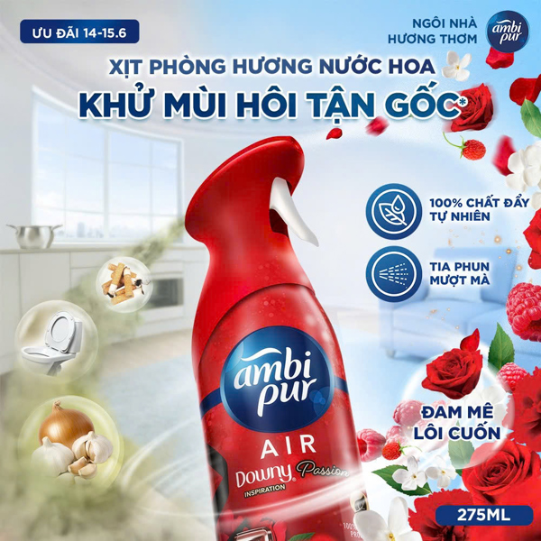 Xịt thơm phòng Ambir Pur Downy - Passion (Màu Đỏ dạng chai Vòi) - Ảnh 1