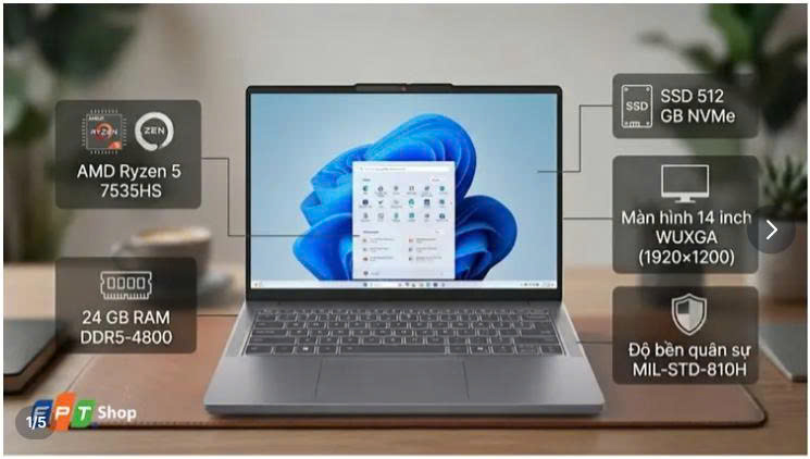 MTXT Lenovo IdeaPad Slim 3 14IRH10 14ARP10 ( Ryzen R5-7535HS/16GB D5/ 512GB/AMD Radeon Graphics/14 inch WUXGA/3C 50Wh/ac + BT/Xám)(1Y)