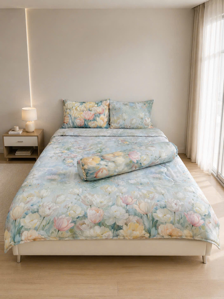 Bộ drap 4 món Tencel 60s họa tiết tranh nước tulip vàng