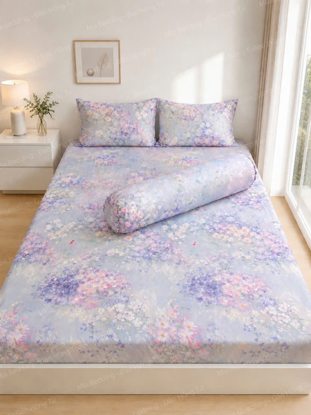 Chăn hè (Vỏ mền/ vỏ mền chần) Tencel 60s họa tiết hoa tím