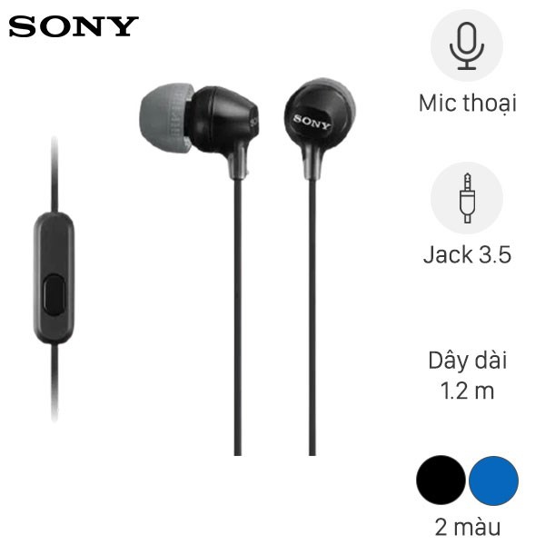 TAI NGHE NHÉT TAI Sony MDR-EX15AP ĐEN (âm trầm sâu)