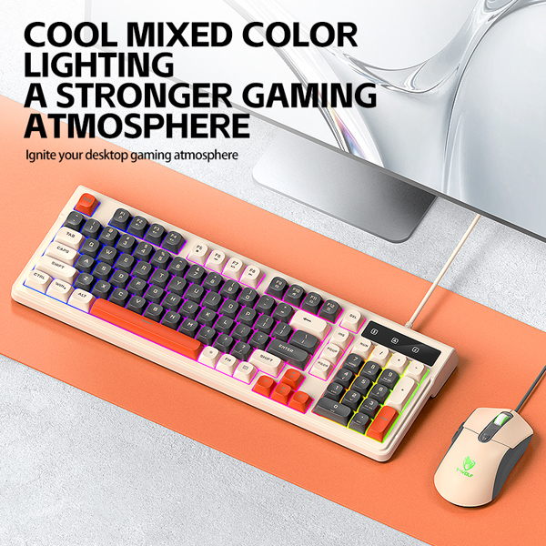 Combo KBM T-WOLF TF330 (USB/Gray-MilkTea/98key/1.5m/7200dpi/6key/1.4m) BH 12T