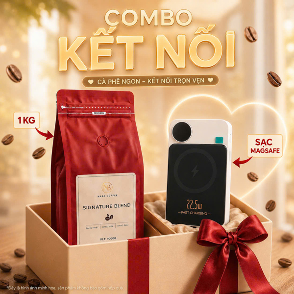 [COMBO KẾT NỐI] 1KG Cà phê Signature Blend (7 Robusta:3 Arabica) NABA COFFEE Kèm 1 Sạc Dự Phòng Magsafe 10000Mah