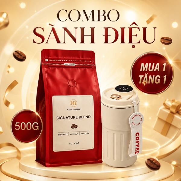 [COMBO SÀNH ĐIỆU] 500G Cà phê Signature Blend (7 Robusta:3 Arabica) NABA COFFEE Kèm 1 Ly Giữ Nhiệt Hiển Thị Nhiệt Độ