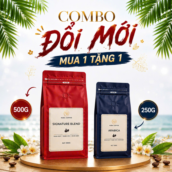 [COMBO ĐỔI MỚI] 500G Cà phê Signature Blend (7 Robusta:3 Arabica) NABA COFFEE Kèm 250G Cà Phê Arabica Rang Nhạt