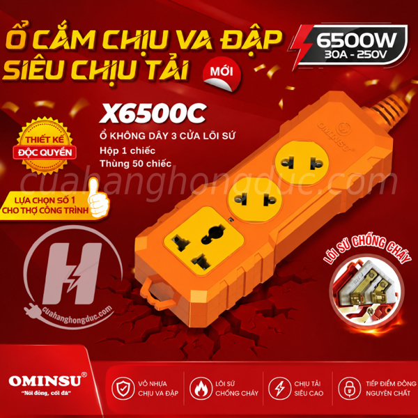 Ổ Cắm Điện 3 Lỗ Chéo 6500W Không Dây Siêu Chịu Tải X6500C OMINSU