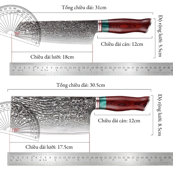 Dao Damascus Cán Gỗ Đỏ 皇 (Lõi VG-10 67 lớp)