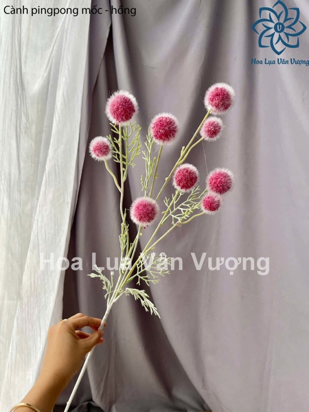 Cành pingpong mốc - hồng - Hoa cành dài - Hoa Lụa Vân Vượng