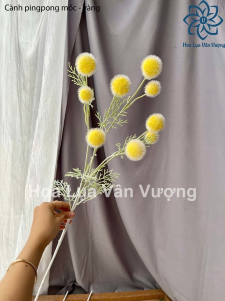 Cành pingpong mốc - vàng - Hoa cành dài - Hoa Lụa Vân Vượng