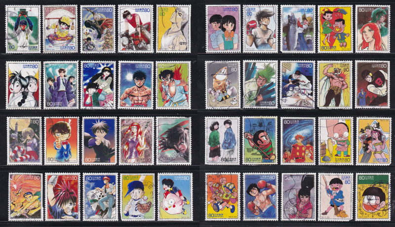 [CỰC HIẾM] Bộ 40 Tem Bưu Chính Nhật Bản | Japan - Weekly Shonen Sunday & Jump Manga 50th Anniversary 1&2 80yen 2009 C2049-C2057 (40) | Used/CTO