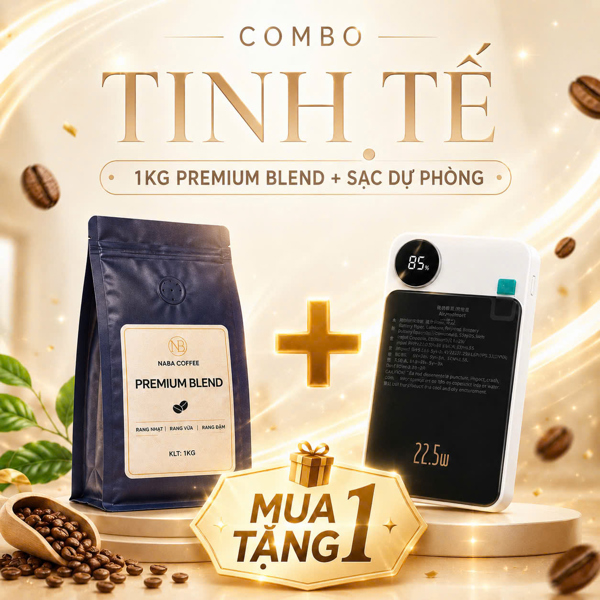 [COMBO TINH TẾ] 1Kg Cà phê Premium Blend Rang Đậm (8 Robusta : 2 Arabica) NABA COFFEE Kèm 1 Sạc Dự Phòng Magsafe