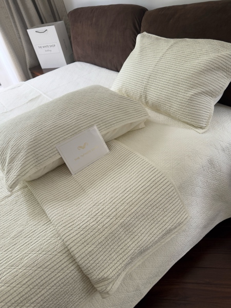 Bộ ga “Mộc tuyền” | 100% cotton tự nhiên - Chần trám, Kẻ ghi - LX20.1
