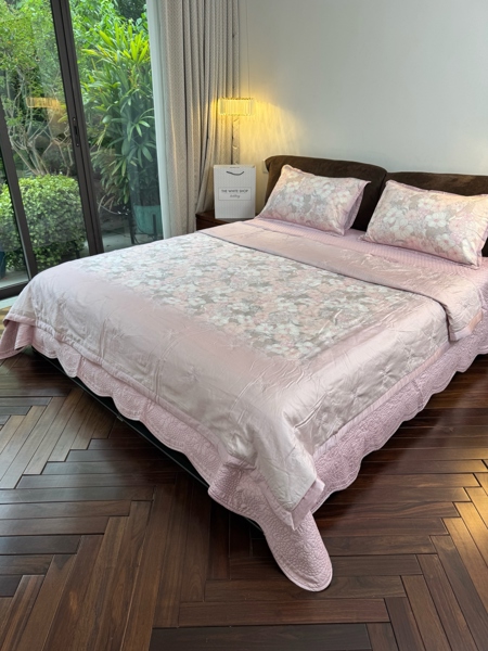 Bộ ga chần Vip "Lăng hoa Uyển" | Lyocel - Hoa hồng phấn | LX35