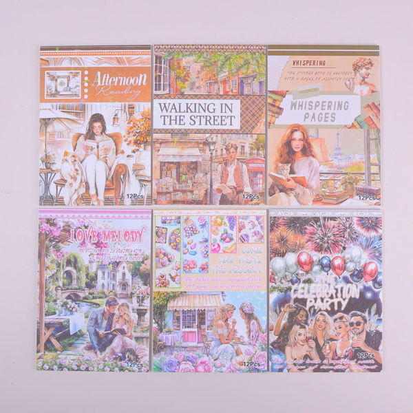 Set 10 quyển ( 12 tấm/q) sticker TẠP CHÍ phong cách VINTAGE,SZ/512
