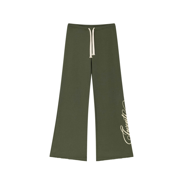 Quần Nỉ Ống Suông TWENTI Da Cá Cạp Siêu Trễ In Chữ - Moss Green - 0