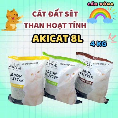 [Hỏa Tốc] Cát vệ sinh chứa than hoạt tính Akicat 8L vón cục khử mùi tốt cho mèo