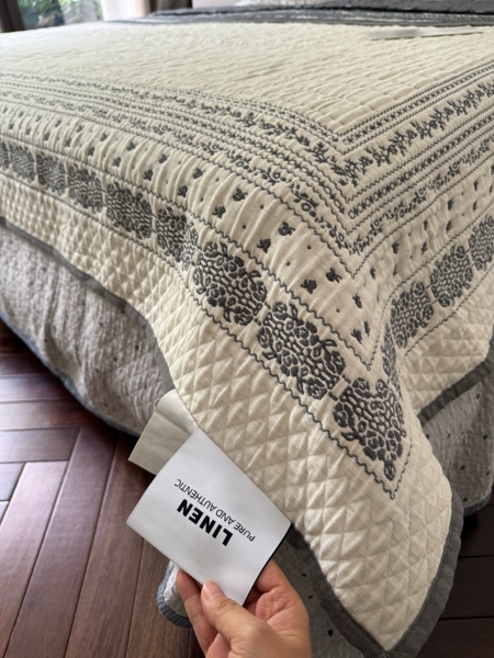 Bộ ga "Mộc vân" | Cotton linen - Set 3 món - Màu be dệt viền xanh - CK06