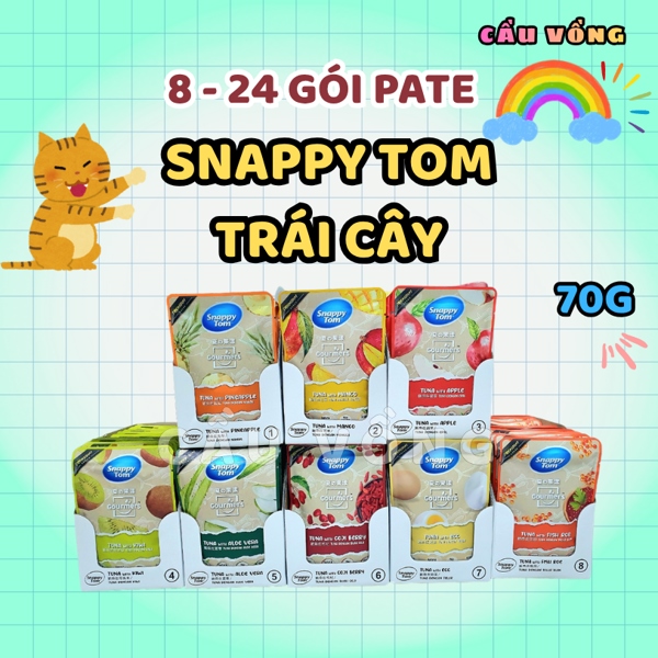 Combo 8 - 16 gói pate Snappy Tom trái cây 70g giải nhiệt mùa hè cho mèo - Mix đủ 8 vị