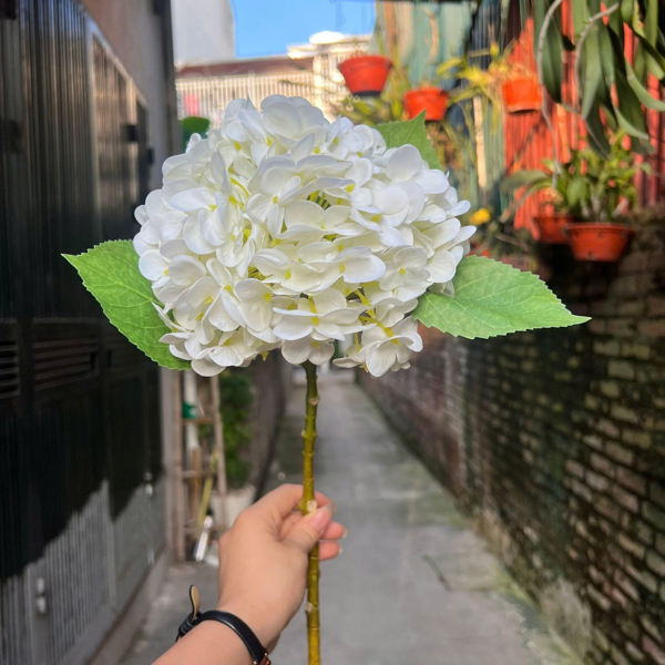Tú cầu cao su to - trắng - Hoa cành dài - Hoa Lụa Vân Vượng