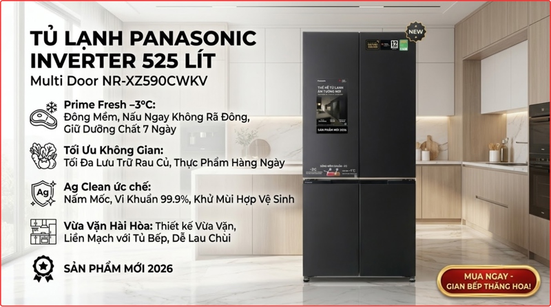Tủ Lạnh Panasonic Inverter 525 Lít NR-XZ590CWKV 2026 - Việt Nam
