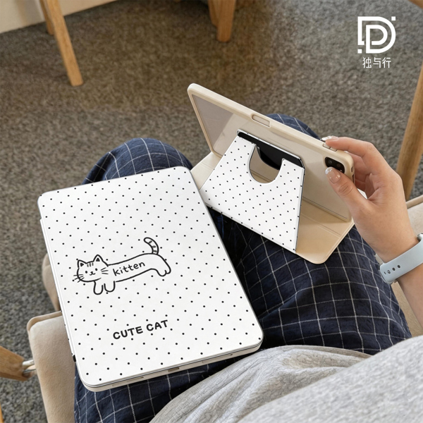 Case Ipad Trắng Chấm Bi Cute Cat Kitten - 10.2 INCH