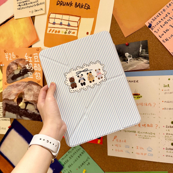 Case Ipad Xanh Sọc 4 Gấu - 10.2 INCH