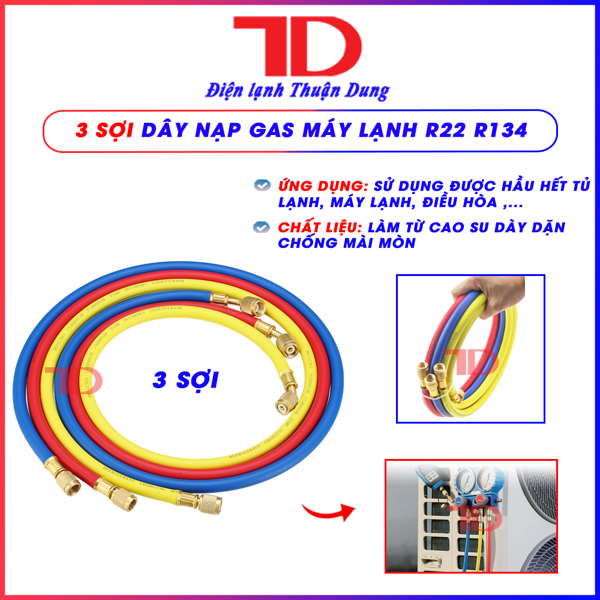BN - DÂY SẠC GAS MÁY LẠNH R22 - THƯỜNG, dây nạp gas thường, dây sạc gas thường,Dây sạc gas Máy Lạnh R22, R134