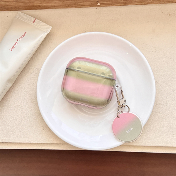 Case Airpod Xanh Sọc Hồng + Móc - PRO 3