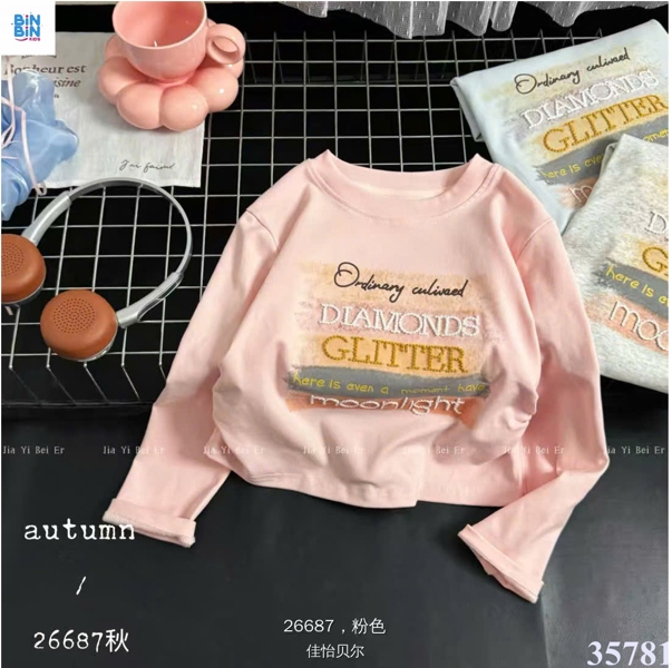 35781-Áo crt DT chữ sắc màu hồng