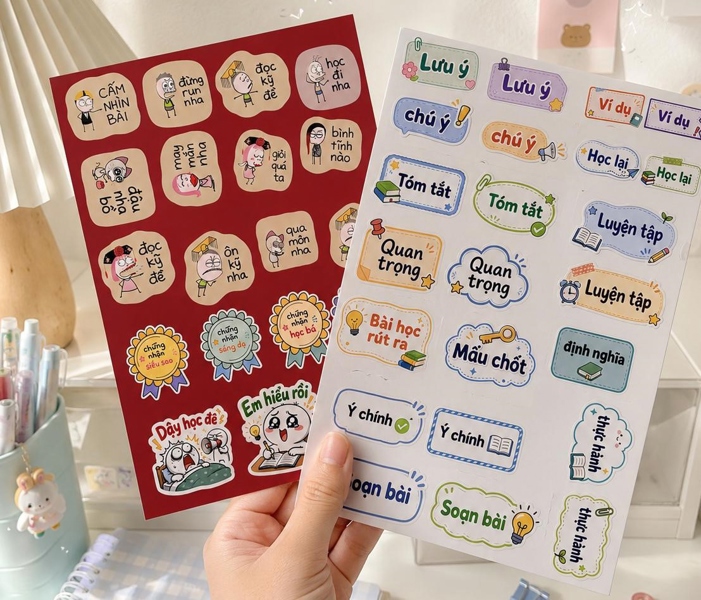 HH42 - Set 10 túi sticker MEME HỌC TẬP, ~40 sticker/ túi