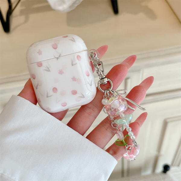 Case Airpod Trắng Nhiều Hoa Hồng + Móc Hoa - 4