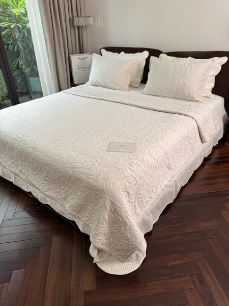 Bộ ga " Mộng Diệu" | A: 100% Nỉ Nhung - B: 100% Cotton - 3 món - Màu trắng - LX11