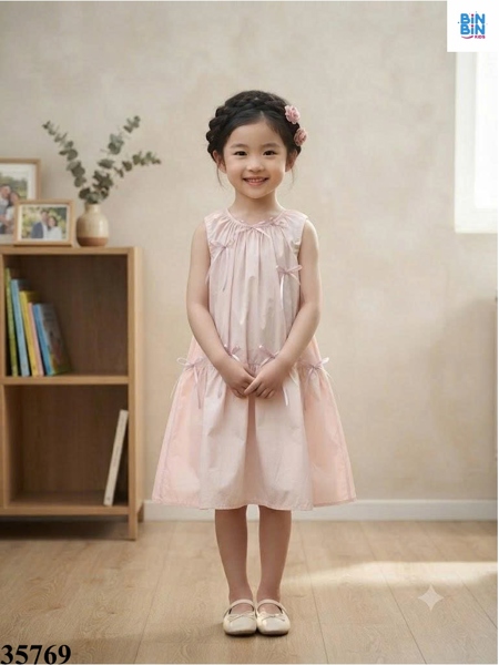 35769-Đầm bí hồng đính nơ