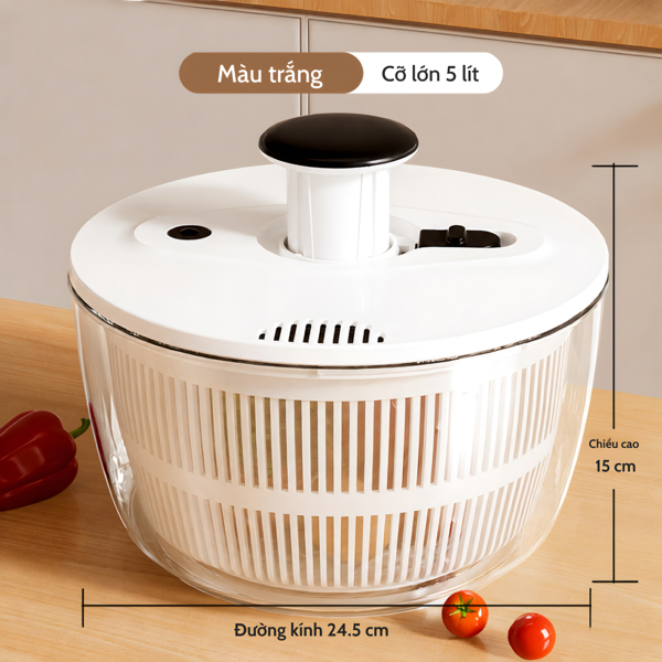 Rổ vắt rau nhựa PP trong suốt 5L