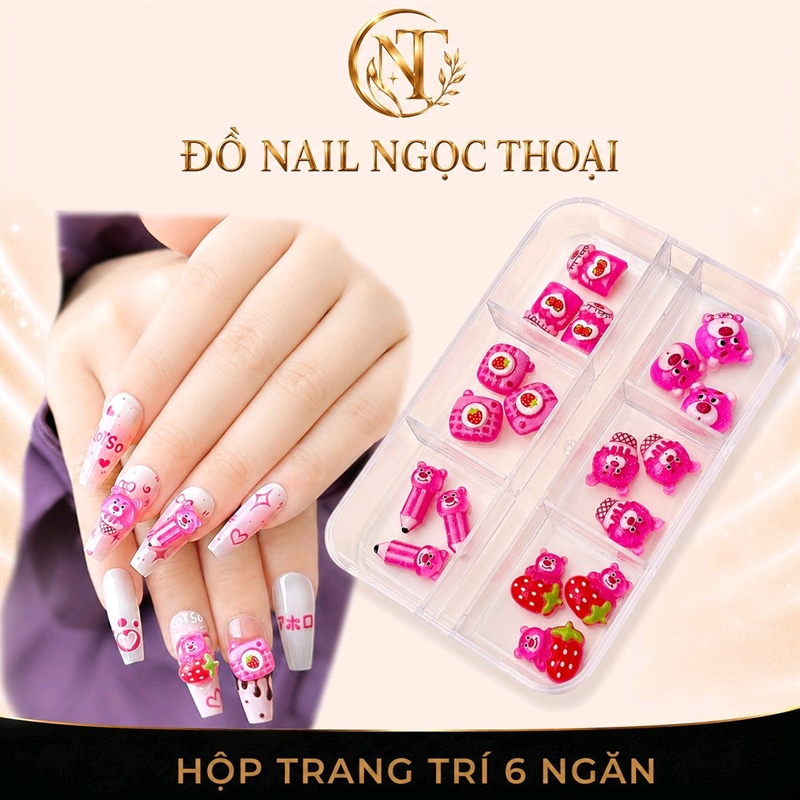 Hộp Trang Trí 6 Ngăn - Gấu Dâu