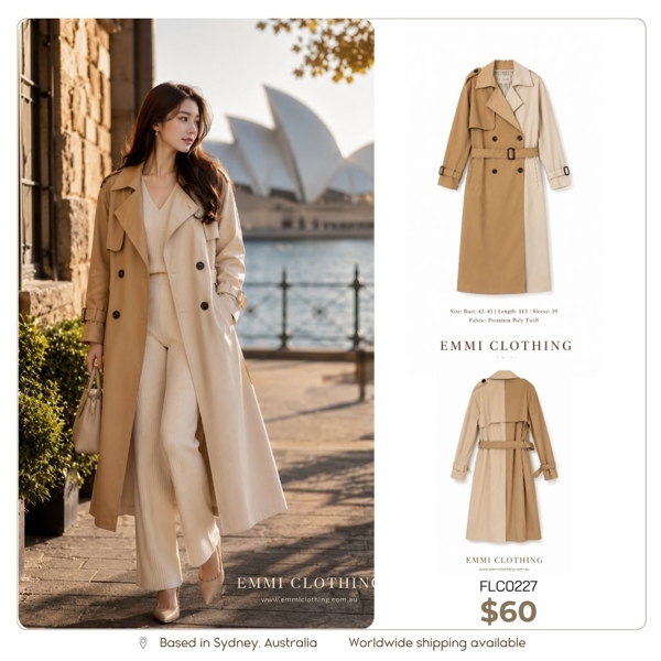 Two-Tone Long Trench Coat