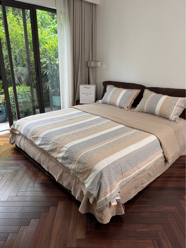 Bộ ga “Giản tự” | Cotton Linen - YKX12 - Kẻ nâu xám