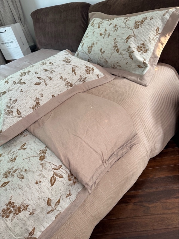 Bộ ga “ Kiều Lan” | Cotton Linen - Lá nâu - YKX10