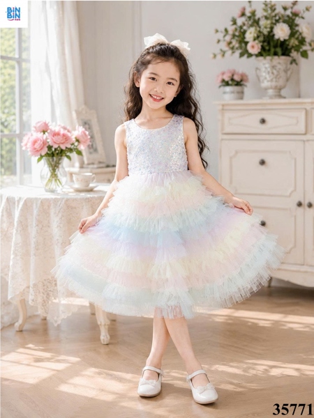 35771-Đầm CCSN cườm voan tầng