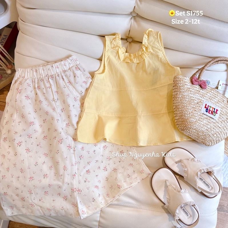 S1755 Set áo vàng sn quần hoa