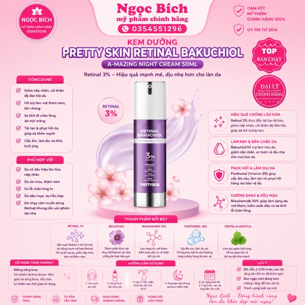 KEM DƯỠNG PRETTY SKIN RETINAL BAKUCHIOL A-MAZING 50ML [VAT] [KHÔNG CHIẾT KHẤU]