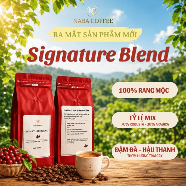 [Xưởng Rang] Cà phê Signature Blend Rang Vừa (7 Robusta : 3 Arabica) NABA COFFEE - Tỷ Lệ Vàng Đậm Thơm (500g/1kg)
