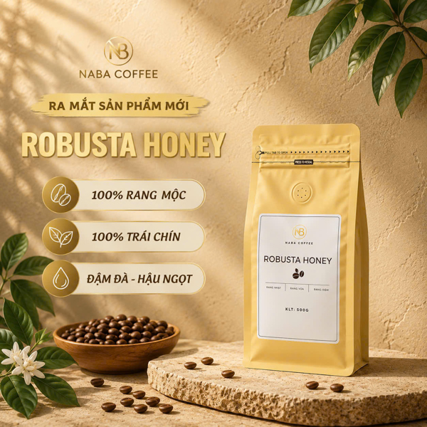 [Xưởng Rang] Cà phê Robusta Honey 100% Trái Chín NABA COFFEE - Đậm Đà Hậu Ngọt Sâu (500g/1kg)