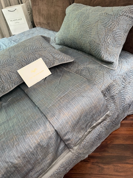 Bộ ga chần Vip "Lan Nham" | Lyocel Cotton - Chần full - Ga chần lá - LX12.1 - Xanh than