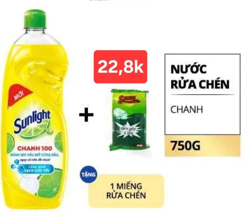 Nước rửa chén sunlight chanh 750g tặng kèm