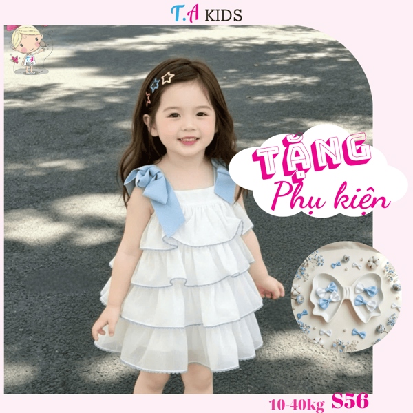 S56(10-40kg) Váy 2 nơ xanh