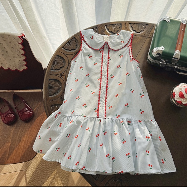 Váy bé gái sọc xanh cherry