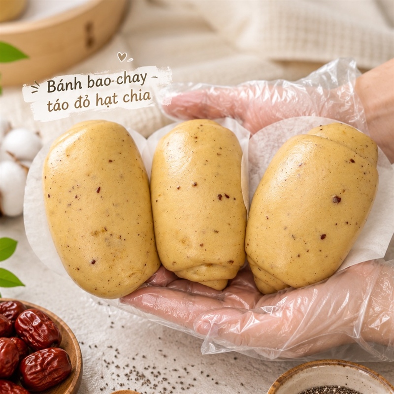 BÁNH BAO CHAY VỎ TÁO ĐỎ HẠT CHIA (HỘP 6 CHIẾC)