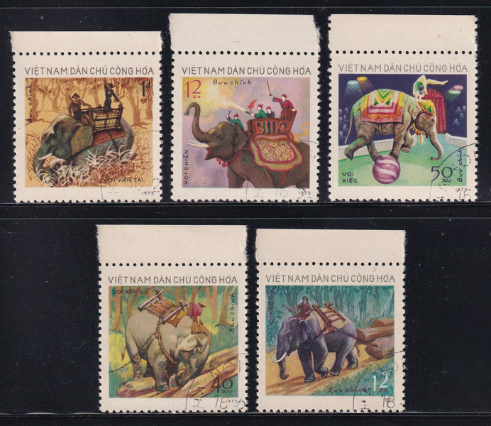 Bộ 5 Tem Bưu Chính Việt Nam - Voi Trong Đời Sống 1974 (5) | Used/CTO
