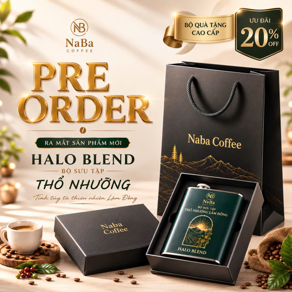 Bộ Cà Phê Cao Cấp HALO BLEND (Moka, Arabica, Robusta Honey, Vanilla) Naba Coffee - Quà Tặng Sếp,Đối Tác Sang Trọng 450g